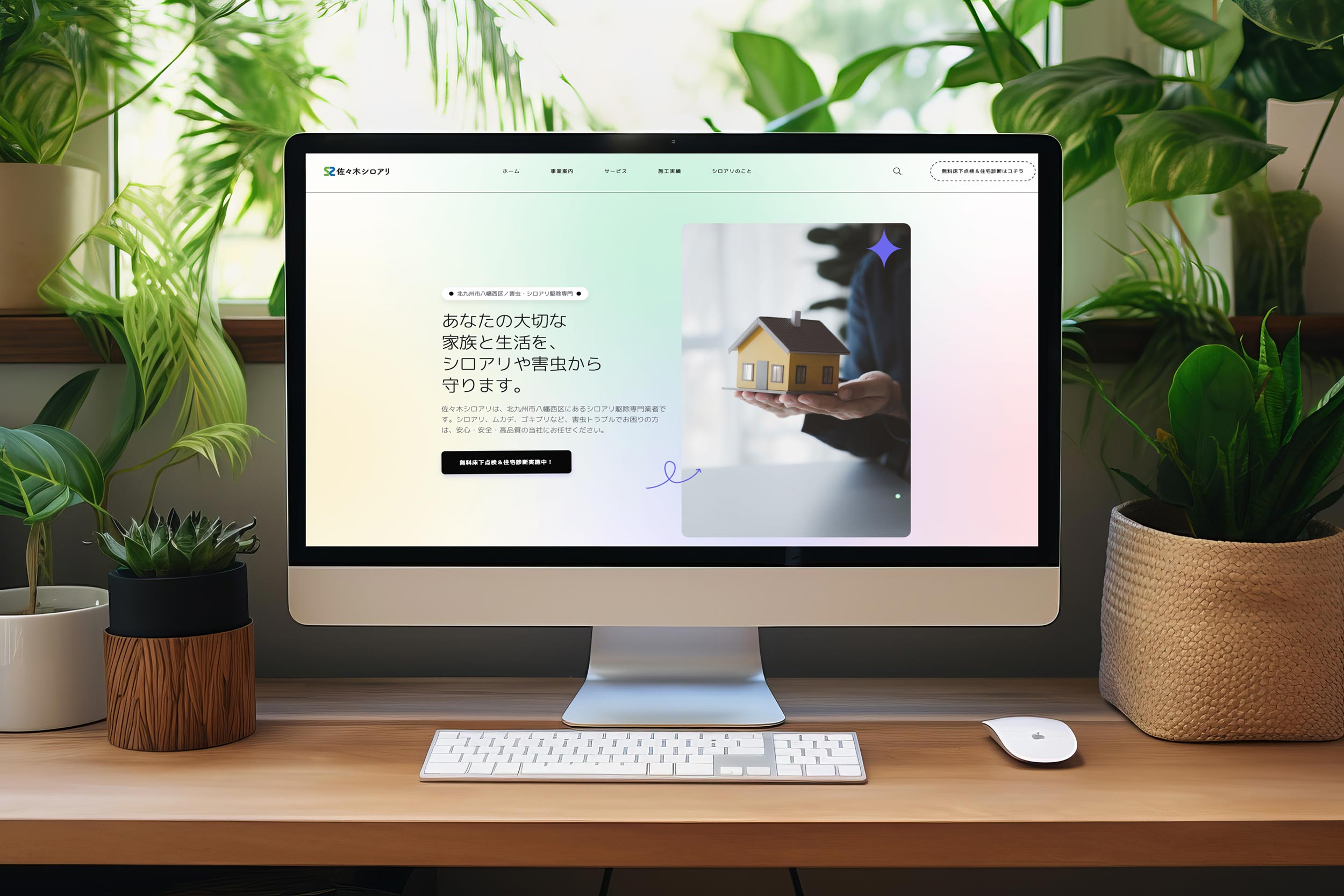 株式会社佐々木シロアリのウェブサイトトップページが表示されたパソコン