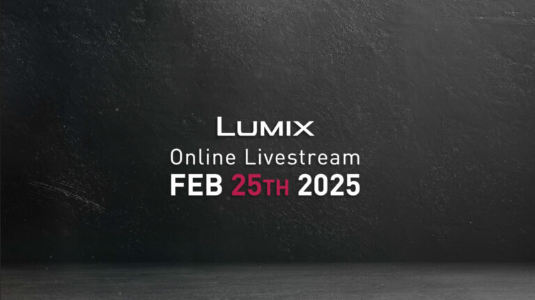 「LUMIX Online Livestream FEB 25TH 2025」の告知。黒い石板のような質感